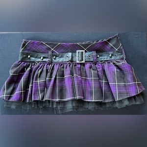 Lip Service Purple Plaid skirt with studded ‘belt’ and netting